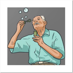 Old Man Blowing Bubbles Grandpa Grandad Posters and Art